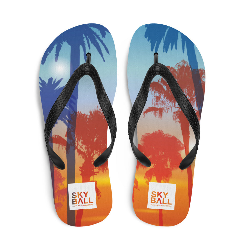 Skyball Beach Volleyball Apparel - Boardwalk Flip-Flops - Full Patch / Sunset Palms